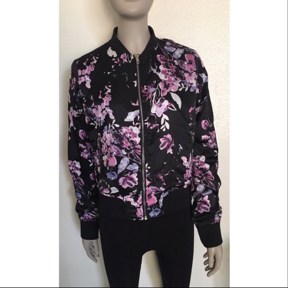 a.n.a Jackets & Blazers - A.N.A Black Floral Bomber Jacket